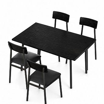 Space‑Efficient Dining Room Table Set for 4, Durable Metal Frame Wood‑Grain Top with Soft PU Cushion