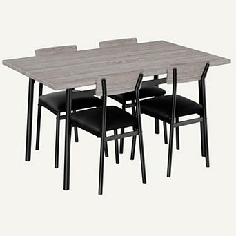 Space‑Efficient Dining Room Table Set for 4, Durable Metal Frame Wood‑Grain Top with Soft PU Cushion