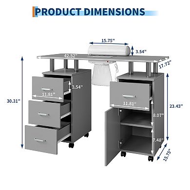 Manicure Table with Storage Cabinets and Drawers, Nail Desk for Nail Tech , for Makeup Salon Station