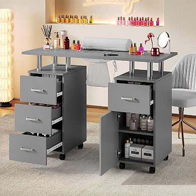 Manicure Table with Storage Cabinets and Drawers, Nail Desk for Nail Tech , for Makeup Salon Station