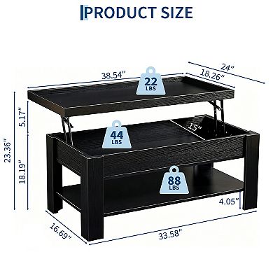 Modern Lift Top Coffee Table with Hidden Storage Compartment and Open Shelf, Home Office