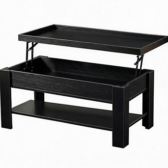Modern Lift Top Coffee Table with Hidden Storage Compartment and Open Shelf, Home Office