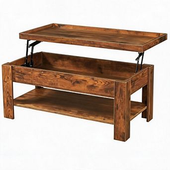 Modern Lift Top Coffee Table with Hidden Storage Compartment and Open Shelf, Home Office