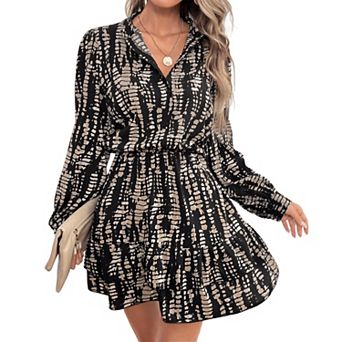 Women Long Sleeve Dress Ruffle Layered Mini Party Dress