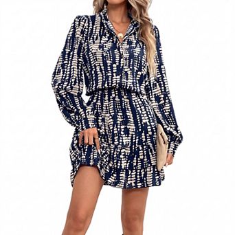 Women Long Sleeve Dress Ruffle Layered Mini Party Dress