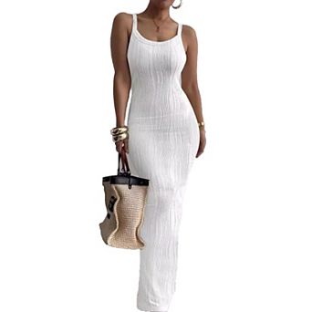Women's Long Spaghetti Strap Dress Bodycon Cami Maxi Dress Summer Floor Length Slip Dress