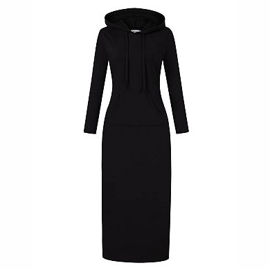Women's Hooded Pocket Midi Sweatshirt Dress