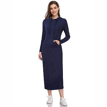 Women's Hooded Pocket Midi Sweatshirt Dress