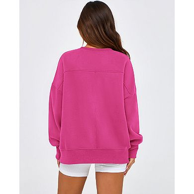 Women’s Crewneck Long Sleeve Split Hem Sweatshirt Loose Fit Casual Versatile Pullover Top