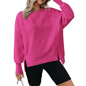 Women’s Crewneck Long Sleeve Split Hem Sweatshirt Loose Fit Casual Versatile Pullover Top