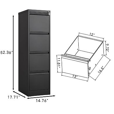 4 Drawer File Cabinet with Lock,Heavy Duty Vertical Filing Cabinets for Home Office