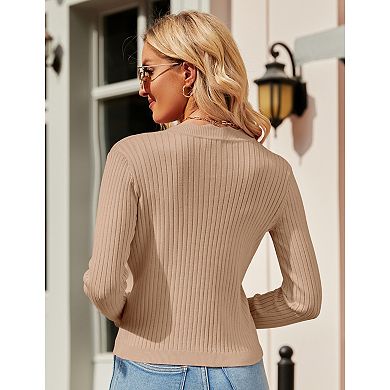 Women's Long Sleeve Cardigan V-Neck Button Down Lightweight Knit Cardigan Basic Sweater