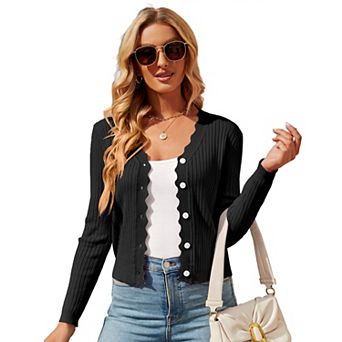 Women's Long Sleeve Cardigan V-Neck Button Down Lightweight Knit Cardigan Basic Sweater