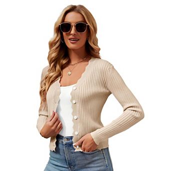 Women's Long Sleeve Cardigan V-Neck Button Down Lightweight Knit Cardigan Basic Sweater