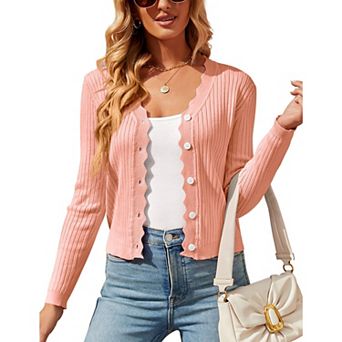Women's Long Sleeve Cardigan V-Neck Button Down Lightweight Knit Cardigan Basic Sweater
