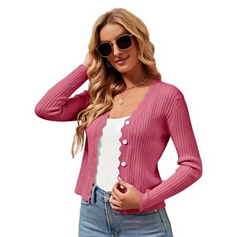 Women's Long Sleeve Cardigan V-Neck Button Down Lightweight Knit Cardigan Basic Sweater