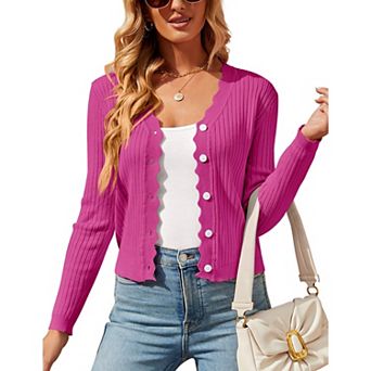 Women's Long Sleeve Cardigan V-Neck Button Down Lightweight Knit Cardigan Basic Sweater