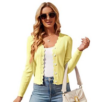 Women's Long Sleeve Cardigan V-Neck Button Down Lightweight Knit Cardigan Basic Sweater