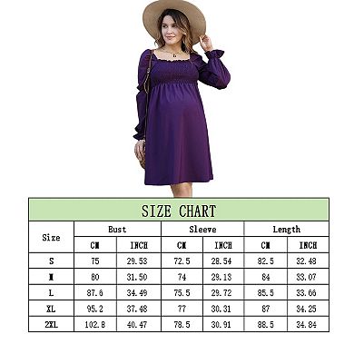 GlowSol Womens Maternity Square Neck Lantern Long Sleeve Flowy Mini Dress