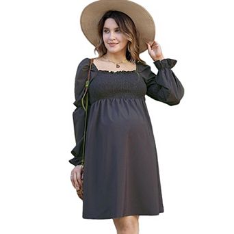 GlowSol Womens Maternity Square Neck Lantern Long Sleeve Flowy Mini Dress