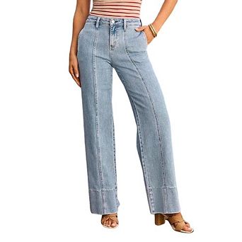 Women's High Waist Cropped Wide Leg Straight Denim Jeans