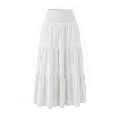 Women's Solid Tiered Maxi Skirt, High Waist A-line Boho Flowy Long Skirt with Pockets