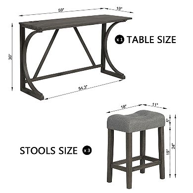 Bar Table Set With Integrated Power Outlet And Three Stools For Home