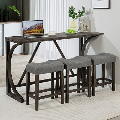 Bar Table Set With Integrated Power Outlet And Three Stools For Home
