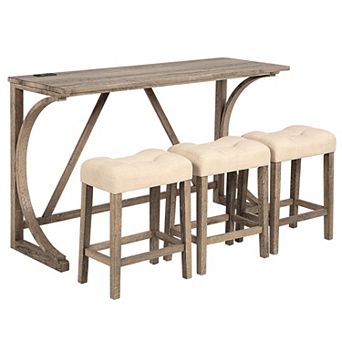 Bar Table Set With Integrated Power Outlet And Three Stools For Home