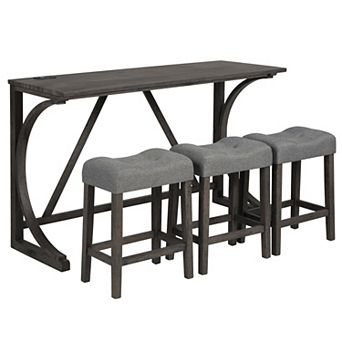 Bar Table Set With Integrated Power Outlet And Three Stools For Home
