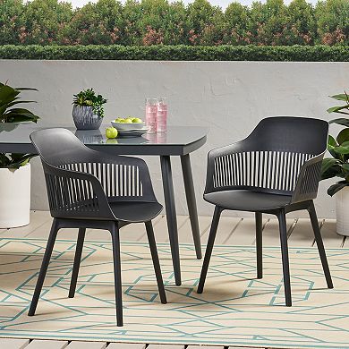Patio Chairs Set of 2 With Curved Back And Slatted Seat For Balcony