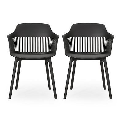 Patio Chairs Set of 2 With Curved Back And Slatted Seat For Balcony