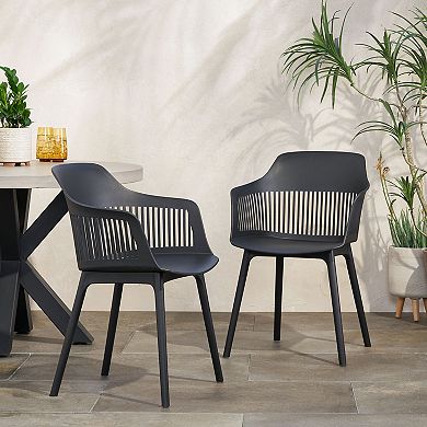 Patio Chairs Set of 2 With Curved Back And Slatted Seat For Balcony