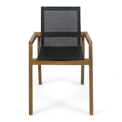 Dining Set With Acacia Wood Table And Six Chairs For Patio Garden