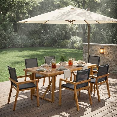 Dining Set With Acacia Wood Table And Six Chairs For Patio Garden