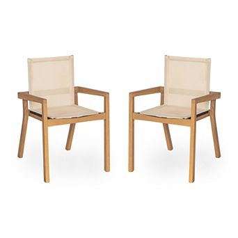 Dining Set With Acacia Wood Table And Six Chairs For Patio Garden