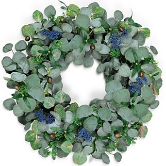 22 Inch Eucalyptus Olive Wreath Handmade Green Spring Summer Door Decor Wedding Holiday