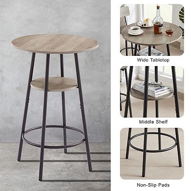 Bar Table Set With Storage Shelf And Round Table For Kitchen Counter