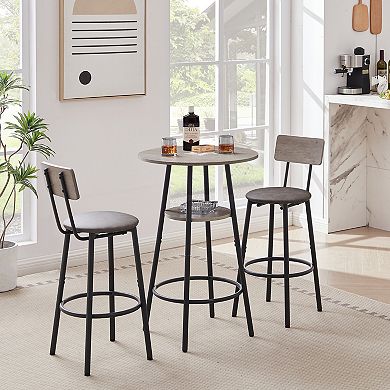 Bar Table Set With Storage Shelf And Round Table For Kitchen Counter