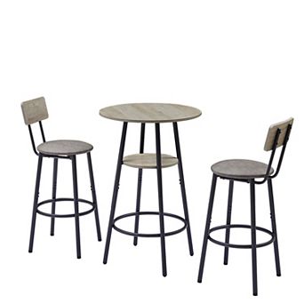 Bar Table Set With Storage Shelf And Round Table For Kitchen Counter