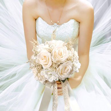 Wedding Bouquet Bride Artificial Rose Lace Handle