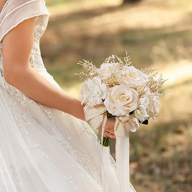 Wedding Bouquet Bride Artificial Rose Lace Handle