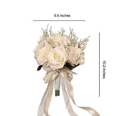 Wedding Bouquet Bride Artificial Rose Lace Handle