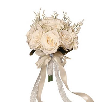 Wedding Bouquet Bride Artificial Rose Lace Handle