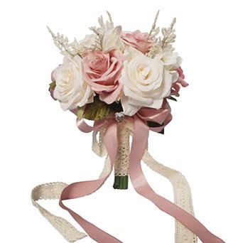 Wedding Bouquet Bride Artificial Rose Lace Handle
