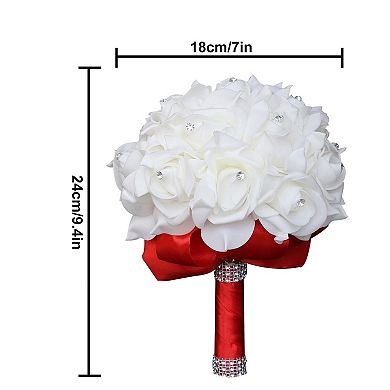 Wedding Bridal Bouquet Crystal Silk Roses Artificial Flowers