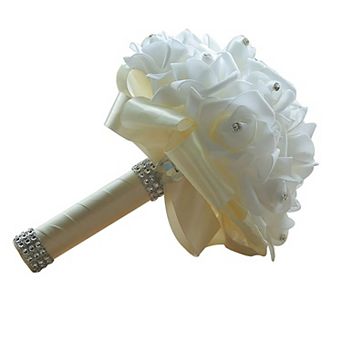 Wedding Bridal Bouquet Crystal Silk Roses Artificial Flowers