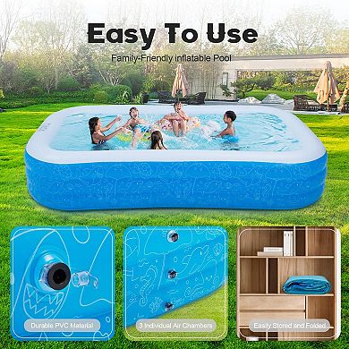 120Inch Inflatable Pool Rectangular PVC Blow-up Backyard Summer Fun