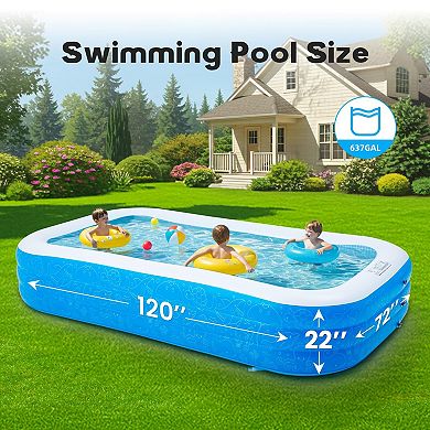 120Inch Inflatable Pool Rectangular PVC Blow-up Backyard Summer Fun