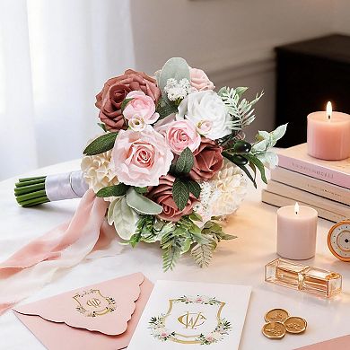 Wedding Bouquet Dusty Roses Ribbon Bow